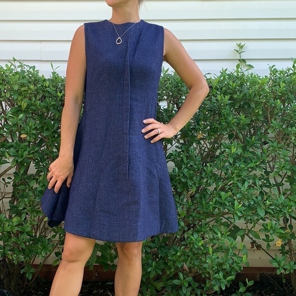 Tish Cox Blue wool dress ruffle midi sleeveless - Picture 6 of 16
